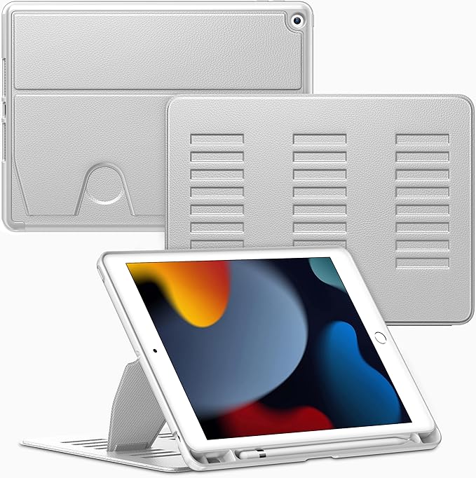 VIKESI Case for iPad 9th / 8th / 7th Generation 10.2 inch (2021/2020/2019 Released)Multiple Angles Magnetic Stand CoverShockproof BackPencil Holderand Auto Sleep/WakeGray