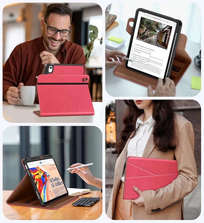 DTTO for iPad A16 Case iPad 11th / 10th Generation Case (2025/2022) 360 Degree Rotating Premium Leather Folio Stand Cover with Pencil Holder Watermelon Red