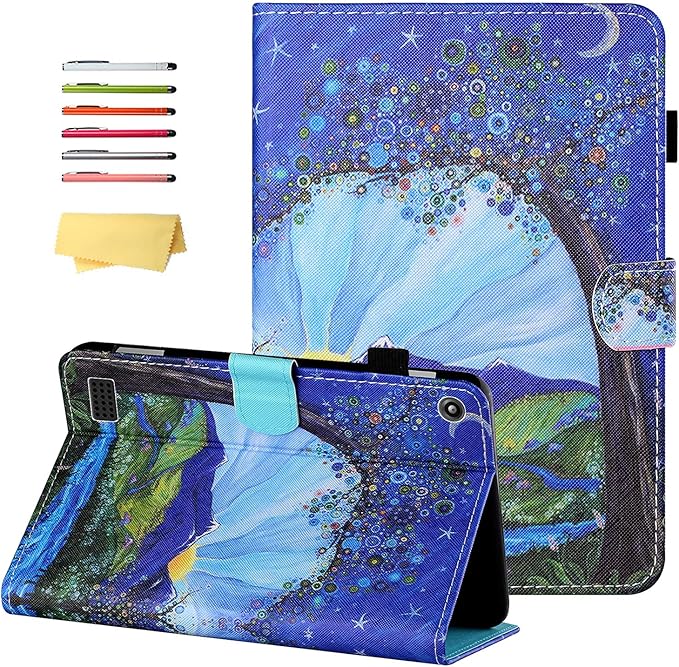 7 Kindle Fire 7 Case 9th/7th/5th Generation (2019/2017/2015 Release) with Stand Pencil Holder [Auto Wake/Sleep] Slim Smart Magnetic Folio PU Leather &amp TPU Back Cover Mountain Flower Tree