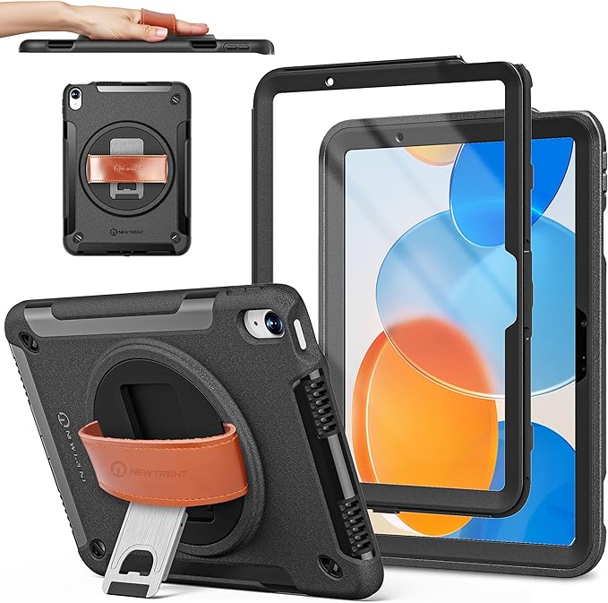 10 Pcs Pack Original Rugged Case for iPad 11 (A16) 11-inch (2025) &amp iPad 10th Gen 10.9-inch (2022) | 360° Rotating Kickstand Genuine Leather Hand Strap Built-in Screen Protector (Black)