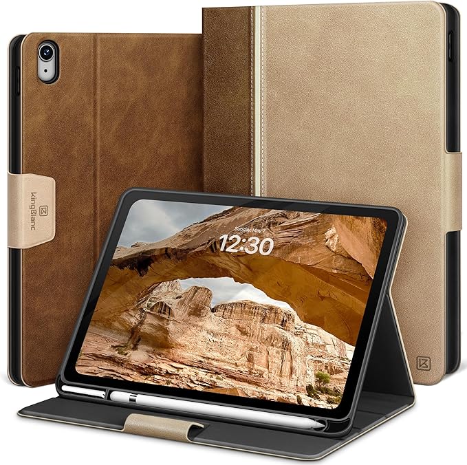 KingBlanc Case for iPad (A16) 11th Generation 11-inch 2025 iPad 10th Generation 10.9 2022 with Pencil Holder Vegan Leather Protective Stand Cover Auto Sleep Wake Multi-Angle Viewing/Typing Beige