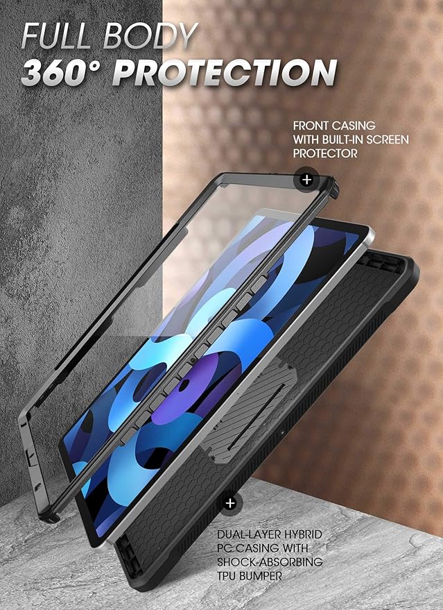 SUPCASE for iPad Air 5th Generation Case / iPad Air 4th Generation Case with Pencil Holder (Unicorn Beetle Pro) [Built-in Screen Protector &amp Stand] Rugged Case for iPad Air 5/4 10.9 Inch Black
