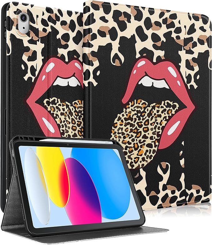 for iPad 10th Generation Case 10.9 Inch for iPad 11th(A16) 2025 Girls Cute Women Folio Cover with Pencil Holder Leopard Print Cheetah Design Funny Teens Unique Tablet Cases for Apple 10/11
