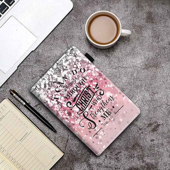 Case for Amazon Kindle Fire HD 10 &amp 10 Plus Tablet 10.1 (13th/11th Generation 2023/2021 Release) - PU Leather Folio Case with Smart Auto Wake/Sleep Pink Background Quote Bible Verse Phil 4:13