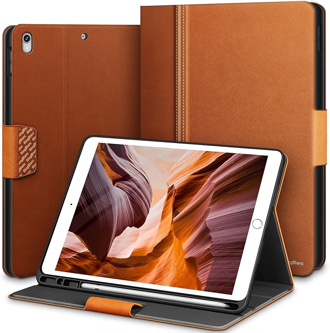 KingBlanc Case for iPad Air (3rd Generation) 10.5 2019 / iPad Pro 10.5 inch 2017 Case with Apple Pencil Holder Vegan Leather Smart Cover Auto Sleep/Wake Multi-Angle Folding Brown