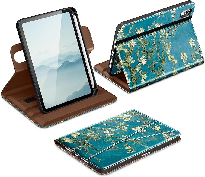 DTTO for iPad mini 7 (A17 Pro) Case iPad mini 7th / 6th Generation Case (2024/2021) 360 Degree Rotating Premium Leather Folio Stand Cover with Pencil Holder Blossom