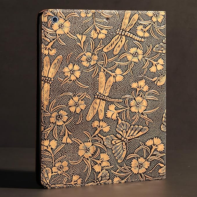 Gexmil Genuine Leather Case for iPad 10.2 Inch CaseCowhide Folio Cover for iPad 9/8/7 Generation(2021/2020/2019) Anti Fingerprint/Slip Auto Sleep/Wake with Adjustable StandButterfly Pattern