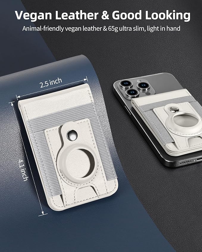 For Magsafe Wallet Stand with Airtag Holder Strongest Magnetic Wallet for iPhone 17/16/15/14/13/12 Series ID Window 4 Card Slots 10 Cards Holder Vegan Leather RFID Blocking Milk White