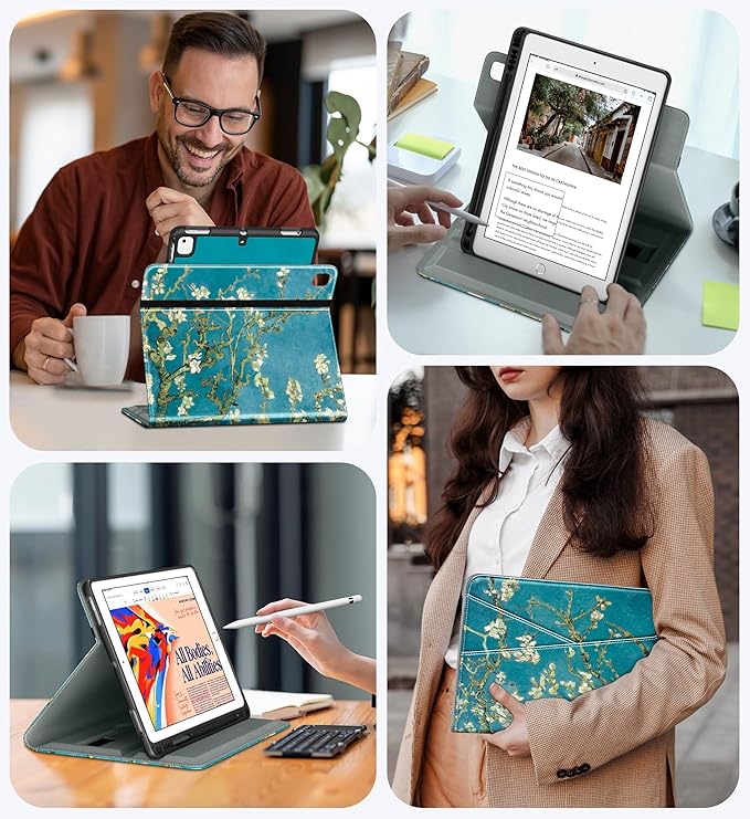 DTTO for iPad 6th / 5th Generation 9.7 Inch (2018/2017) iPad Air 2 / Air 1 Case 360 Degree Rotating Premium Leather Folio Stand Cover with Pencil Holder Blossom