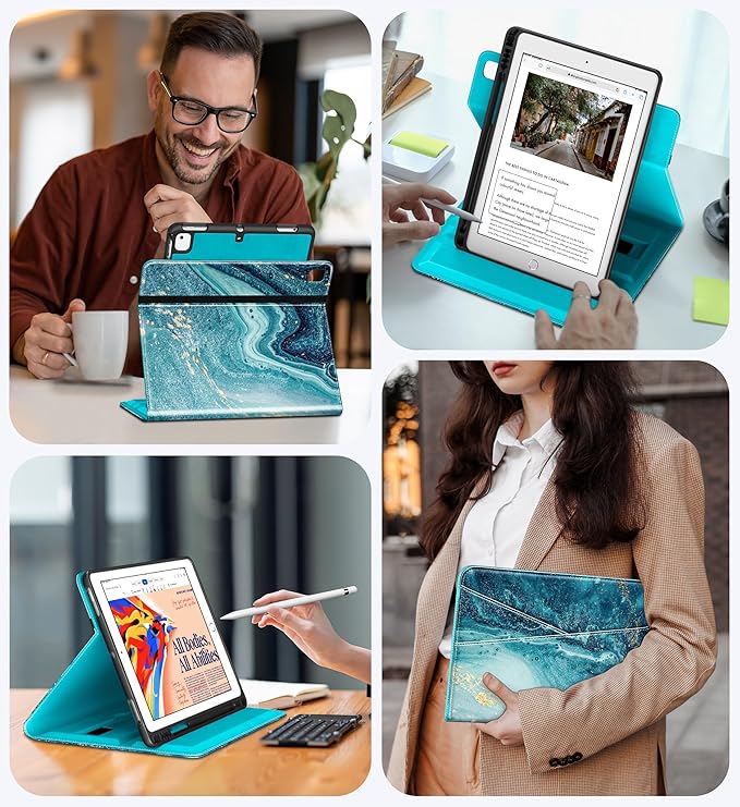 DTTO for iPad 6th / 5th Generation 9.7 Inch (2018/2017) iPad Air 2 / Air 1 Case 360 Degree Rotating Premium Leather Folio Stand Cover with Pencil Holder Sandy Wave