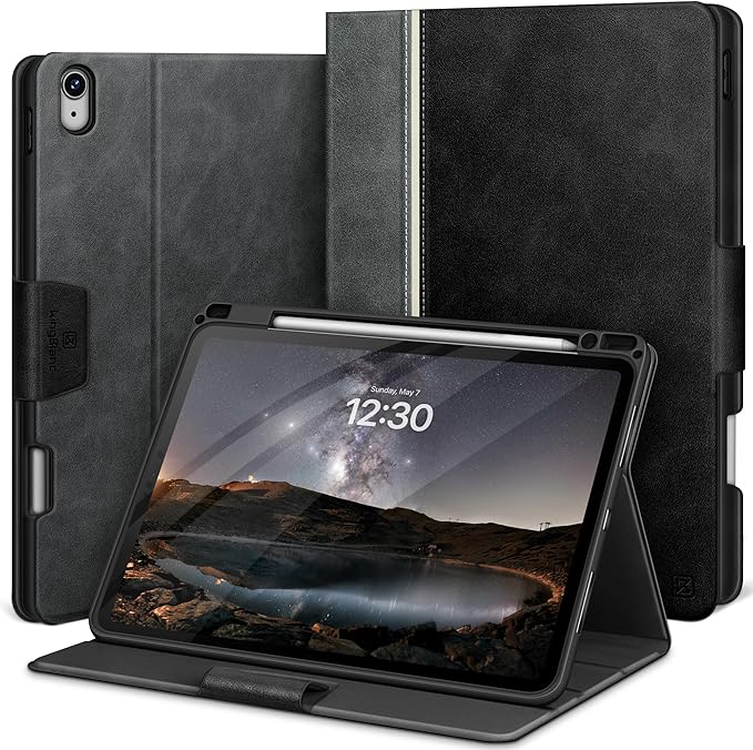 KingBlanc Case for iPad Air 13-inch M4/M3/M2 (2026/2025/2024) with Pencil Holder Vegan Leather Cover Auto Wake/Sleep Multi-Angle Stand for Viewing &amp Drawing Pencil Pro &amp USB-C Compatible