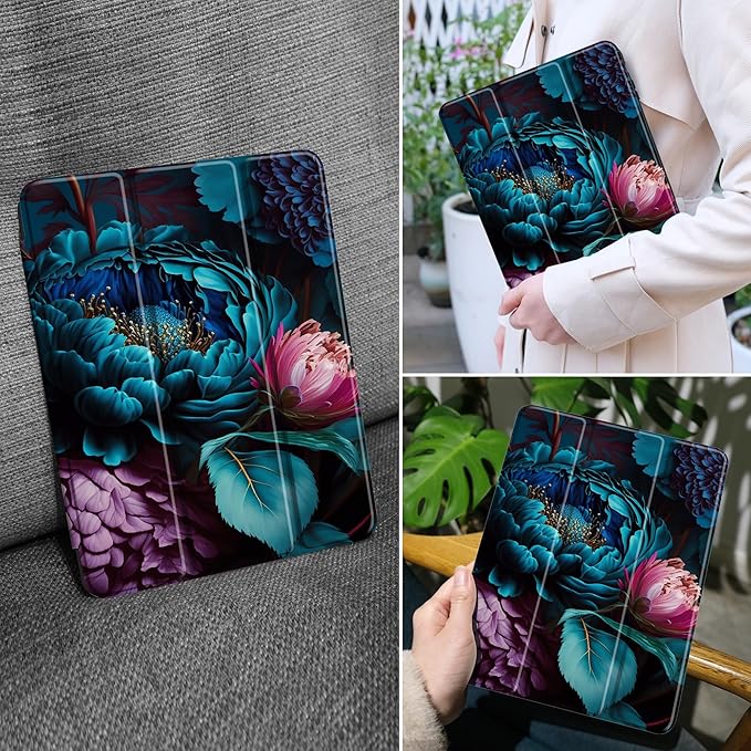 MEEgoodo Case for Samsung Galaxy Tab S9/S9 FE 11 inch Cover 2023 with Pen Holder Protective Tablet Cover with Folding Stand + Soft TPU Back Shell + Smart Auto Wake/Sleep Beautiful Fantasy Flower