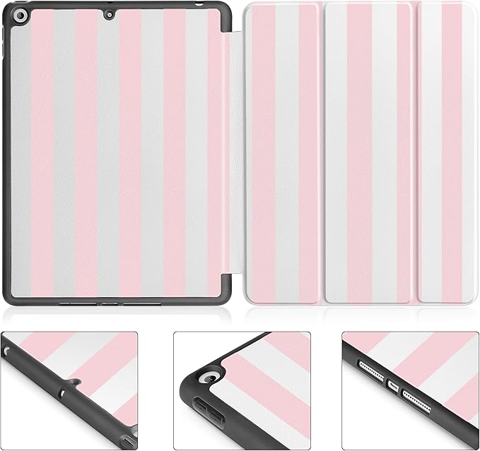 Tuiklol Case for iPad 10.2 Inch 2021 2020 2018 Release 9th / 8th / 7th Generation Built-in Pencil Holder TPU Protective Stand Back Cover Trifold Stand-Auto Wake/Sleep Striped Pink