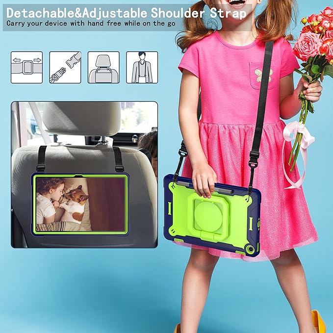Case for Amazon Fire Max 11 inch Tablet (13th Generation 2023 Release) Hybrid Shockproof 360 Rotating Multi-Functional Ring Stand Case with Shoulder Straps (Blue/Green)