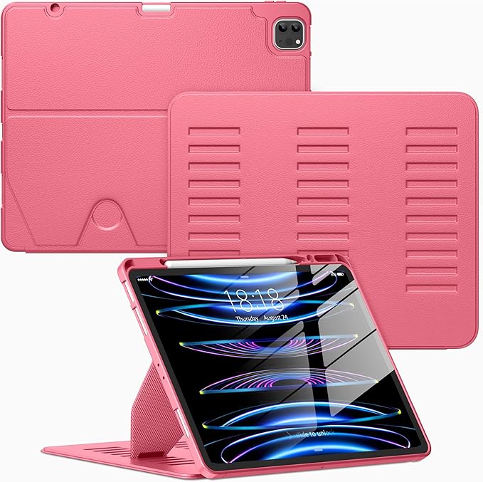 VIKESI Case for iPad Pro 12.9 6th / 5th / 4th / 3rd Generation Case 2022/2021/2020/2018Multiple Angles Magnetic Stand CoverShockproof Soft BackPencil Holderand Auto Sleep/WakeWatermelon