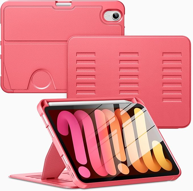 VIKESI Case for iPad iPad mini 7 (A17 Pro) and iPad mini 6Multiple Angles Magnetic Stand CoverShockproof Soft BackPencil Holderand Auto Sleep/WakeRed