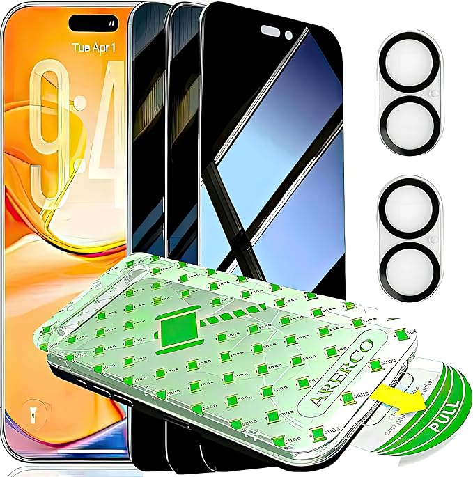 3 Pack for iPhone 17 Privacy Full Screen Protector +2 Camera Lens Protector 9H+ Tempered Full Cover Glass Military Grade Shatterproof Anti Spy Auto Installation kit