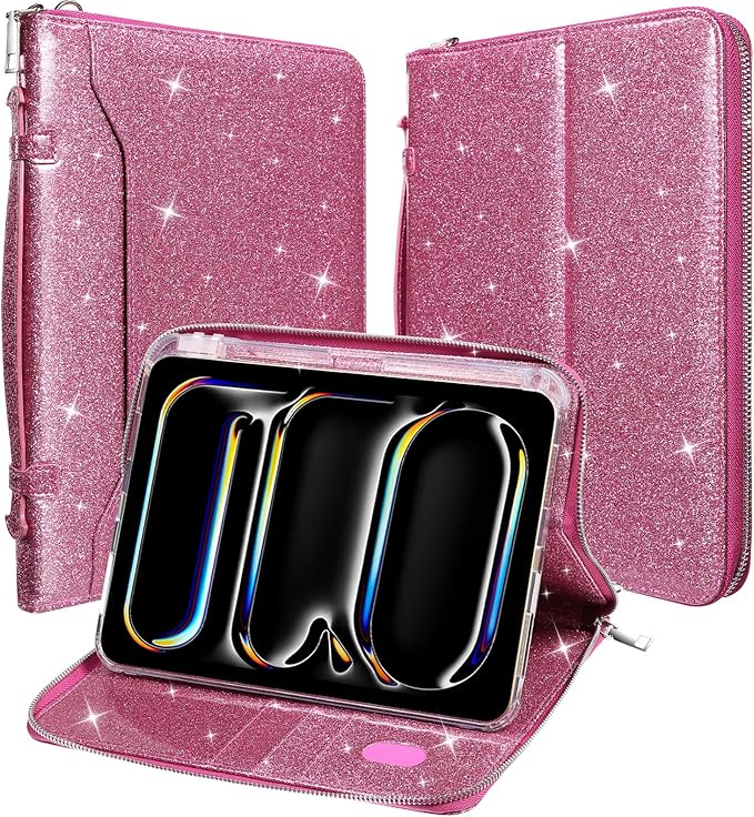 E NET-CASE Case for iPad Air 11-inch M4/M3/M2 (2026/2025/2024)/iPad (A16) 11th Gen 11 2025/iPad 10th Gen 10.9 2022/iPad Air 5th/4th Gen (2022/2020) 10.9Briefcase-Style Stand Cover(Rose Pink)