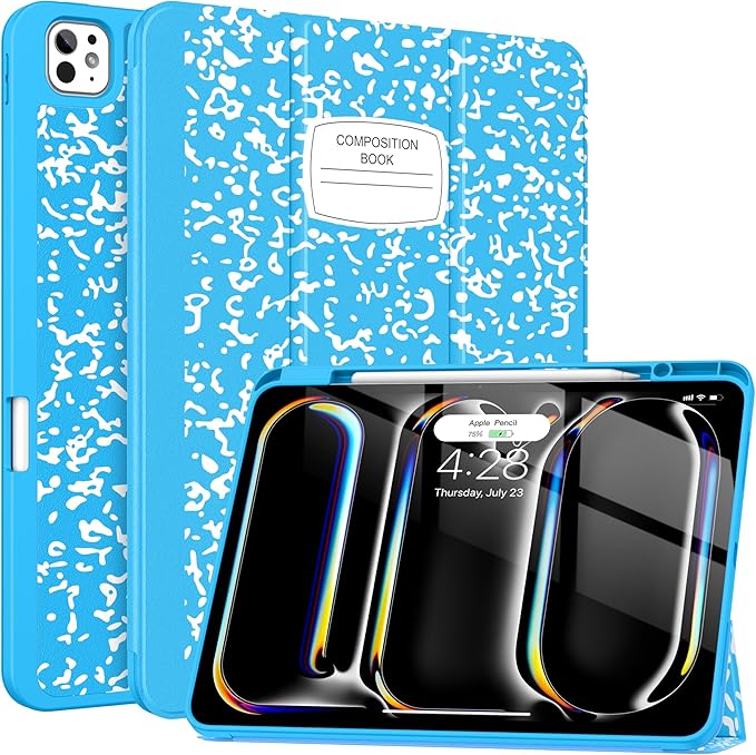 Soke Case for New iPad Pro 13 Inch (M5/M4 2025/2024 Release) with Pencil Holder Trifold Stand Shockproof [Support Apple Pencil Charging + Auto Wake/Sleep] Soft TPU Back Cover Book Blue