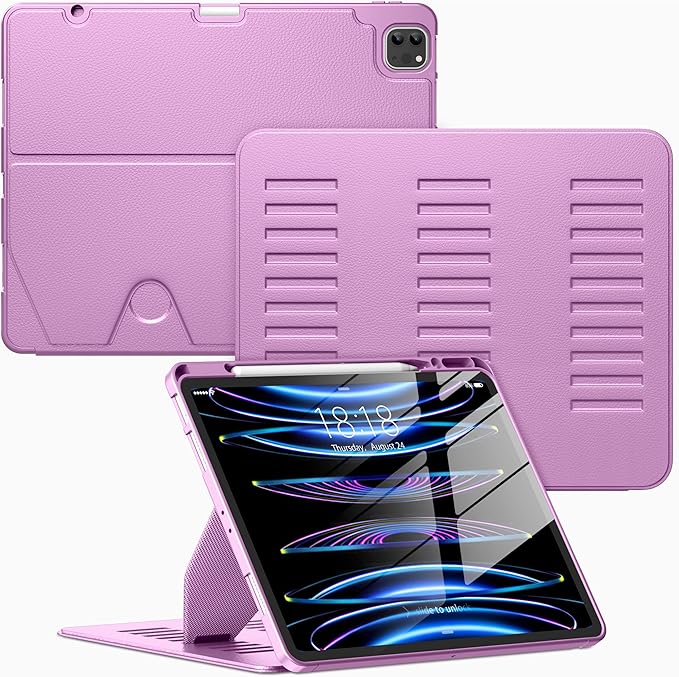 VIKESI Case for iPad Pro 12.9 6th / 5th / 4th / 3rd Generation Case 2022/2021/2020/2018Multiple Angles Magnetic Stand CoverShockproof Soft BackPencil Holderand Auto Sleep/WakePurple