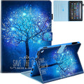 Dteck Case for All-New Fire HD 10 &amp HD 10 Plus Tablet (2021 Release 11th Generation) - Multi-Angle Folio Stand Premium Embossed Leather Protective Smart Cover with Auto Wake Sleep Shine Tree