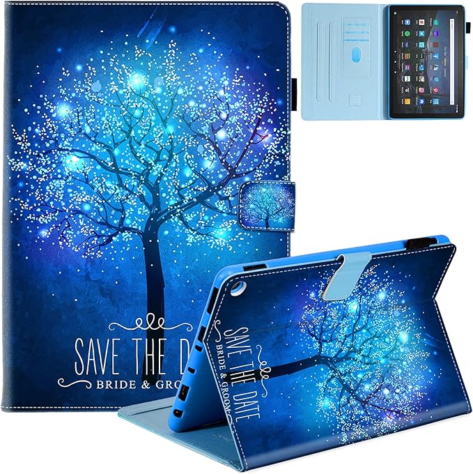 Dteck Case for All-New Fire HD 10 &amp HD 10 Plus Tablet (2021 Release 11th Generation) - Multi-Angle Folio Stand Premium Embossed Leather Protective Smart Cover with Auto Wake Sleep Shine Tree