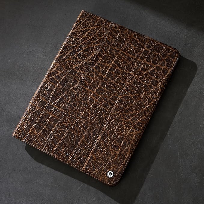 Gexmil Case for iPad 9th/8th/7th Generation(2021/2020/2019)10.2 Inch Genuine Leather CoverCowhide Folio Cover Auto Sleep/WakeAnti Fingerprint CaseBrown Buffalo Pattern
