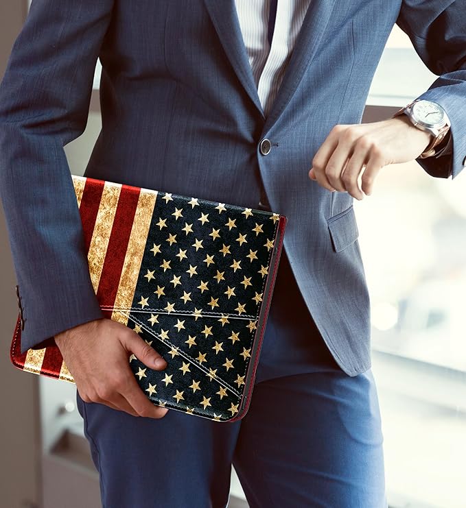 DTTO Rotating Case for iPad 9th/8th/7th Generation 10.2 Inch 2021/2020/2019 360 Degree Swiveling Premium Leather Folio Stand Cover with Pencil Holder - Auto Wake/Sleep and Hand Strap US Flag