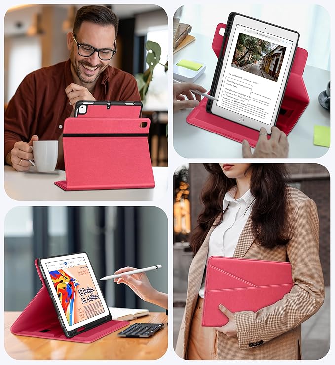 DTTO for iPad 6th / 5th Generation 9.7 Inch (2018/2017) iPad Air 2 / Air 1 Case 360 Degree Rotating Premium Leather Folio Stand Cover with Pencil Holder Watermelon Red