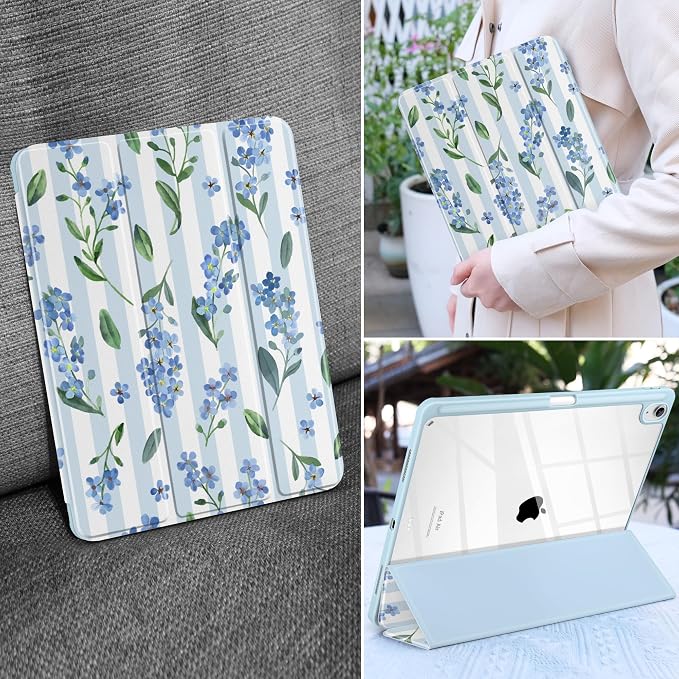 Blue Watercolor Flowers&Stripes
