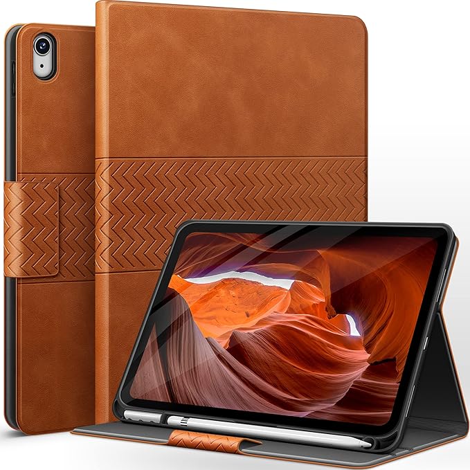 auaua Case for iPad (A16) 11th Generation 11 Inch 2025 iPad 10th Generation 10.9 Inch 2022 with Pencil Holder Auto Sleep/Wake Adjustable Stand PU Leather (Brown)