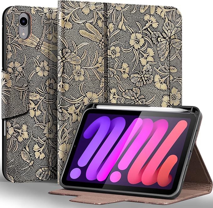 Gexmil Premium Leather Case for iPad mini 7 (A17 Pro) 2024 / iPad mini 6 Generation 2021 8.3 InchPencil Holder Magnetic ClosureShockproof Cowhide CoverAdjustable StandButterfly Grey