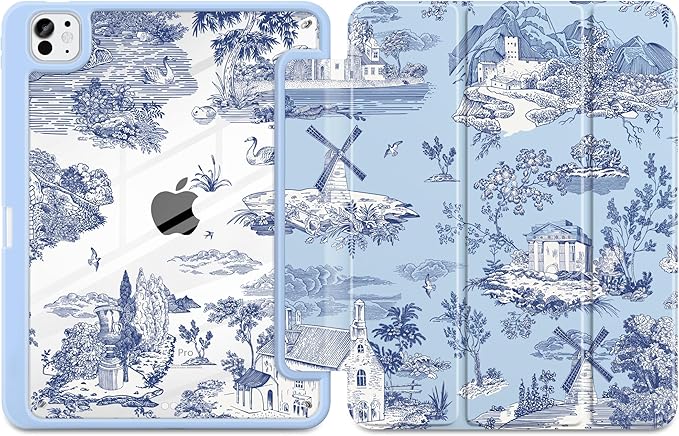 DONGKE for iPad Pro 11-Inch Case (M5 2025 / M4 2024) 6th/5th Generation [Auto Sleep/Wake &amp Pencil Pro Holder] Clear Acrylic Back Smart Trifold Stand Cover Toile Pattern