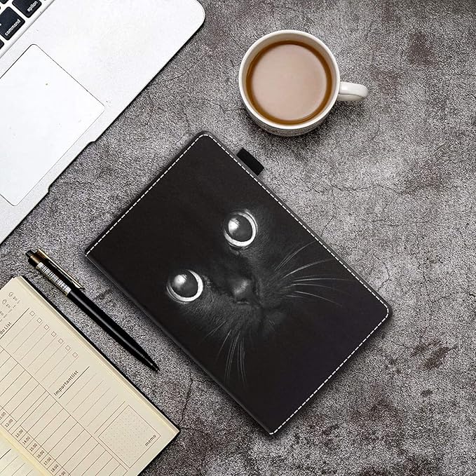 Case for All-New Kindle Fire HD 10/Fire HD 10 Plus Tablet (11th Generation 2021 Release) Premium PU Leather Cover with Card Slot &amp Pencil Holder Cute Black Cat Face
