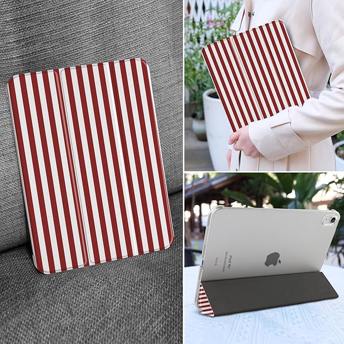 MEEgoodo for M4/M3/M2 iPad Air 11 inch Case 2026 2025 2024Case for iPad Air 5th/4th Generation 10.9 inch 2022 2020 Tablet Cover with Silk Texture &amp PC Clear Back Cover Red Stripes