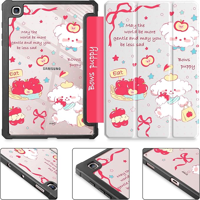 Mektron Case for Samsung Galaxy Tab S6 Lite 10.4 Inch 2024/2022/2020 with S Pen Holder Multi-Angle Viewing with Shockproof Cover Clear Shell + Trifold Stand + Auto Wake/Sleep Cute Puppy
