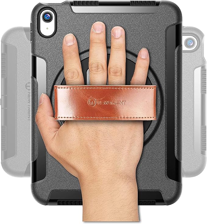 New Trent Original Rugged Case for iPad 11 (A16) 11-inch (2025) &amp iPad 10th Gen 10.9-inch (2022) | 360° Rotating Kickstand Genuine Leather Hand Strap Built-in Screen Protector Heavy-Duty Protec