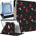 for iPad 5th/6th Generation Case for iPad Air 1st/Air 2nd/Pro 9.7 inch 2016 Case - 360 Rotating Stand Folio Smart Cover with Pencil Holder for Women Girl Cherry Bow Flowers for Apple Tablet