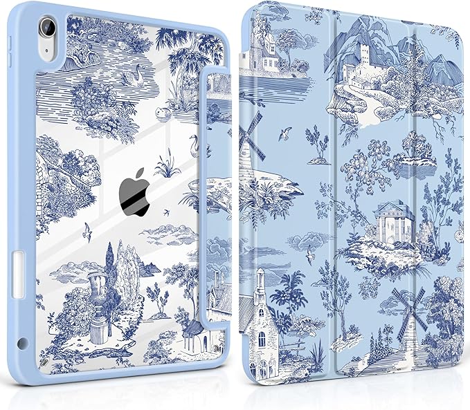 DONGKE Case for iPad (A16) 11th Generation 11 inch 2025 &amp iPad 10th Gen 10.9 inch 2022 [Built-in Pencil Holder] Clear Acrylic Back Trifold Stand Smart Cover Auto Sleep/Wake Toile Pattern