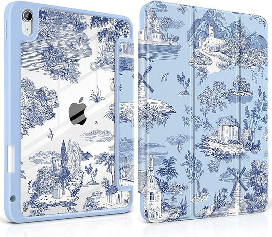 DONGKE Case for iPad (A16) 11th Generation 11 inch 2025 &amp iPad 10th Gen 10.9 inch 2022 [Built-in Pencil Holder] Clear Acrylic Back Trifold Stand Smart Cover Auto Sleep/Wake Toile Pattern