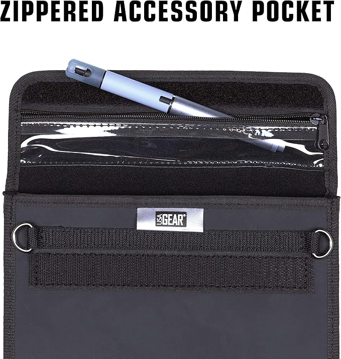 USA GEAR 12 Inch Tablet Case - Tablet Holder with Open Front Design Durable Frame and Adjustable Shoulder Strap - Compatible with Surface Pro 7 Galaxy Tab S7 Plus and More 12 Tablets (Black)
