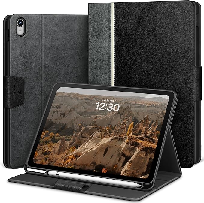 KingBlanc Case for iPad (A16) 11th Generation 11-inch 2025 iPad 10th Generation 10.9 2022 with Pencil Holder Vegan Leather Protective Stand Cover Auto Sleep Wake Multi-Angle Viewing/Typing Black