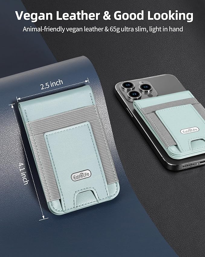 For Magsafe Wallet Stand Magnetic Wallet for iPhone 17/16/15/14/13/12 Series Magnetic Card Holder ID Window 4 Card Slots 10 Cards Holder Vegan Leather RFID Blocking Green