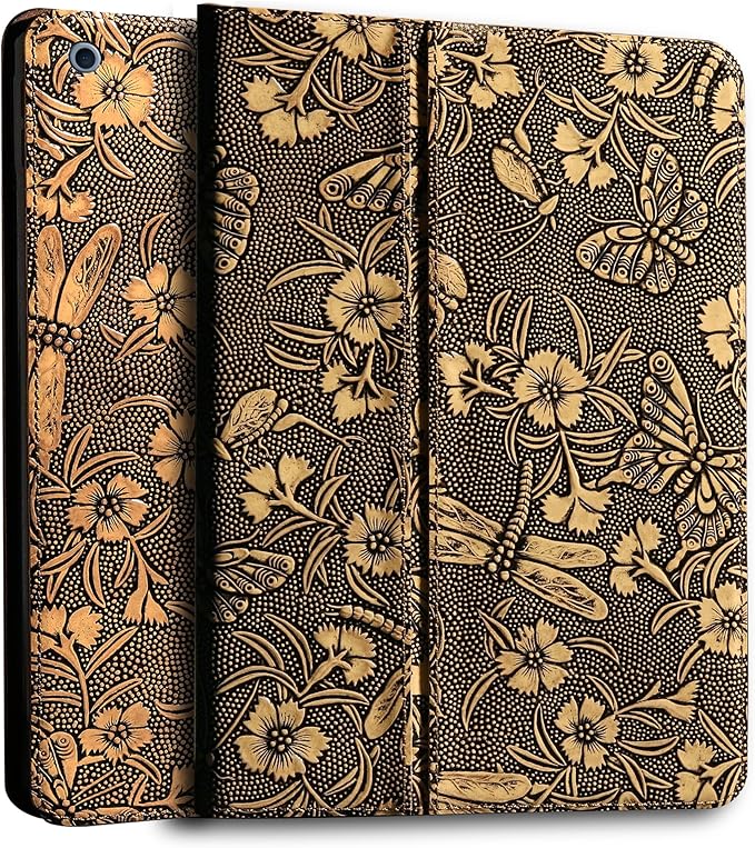 Gexmil Genuine Leather Case for iPad 10.2 Inch CaseCowhide Folio Cover for iPad 9/8/7 Generation(2021/2020/2019) Anti Fingerprint/Slip Auto Sleep/Wake with Adjustable StandButterfly Pattern