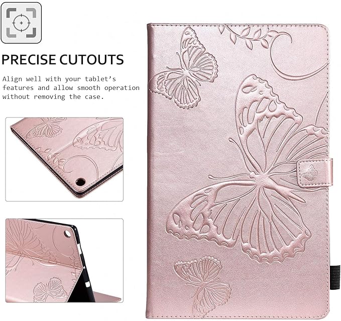 Case for Fire HD 10 Tablet Techcircle Butterfly Embossed Slim Folding Stand Cover with Credit Card/Cash Holder Case for Amazon Fire HD 10.1 5th/7th/9th Generation-2015/2017/2019 Release Rose Gold