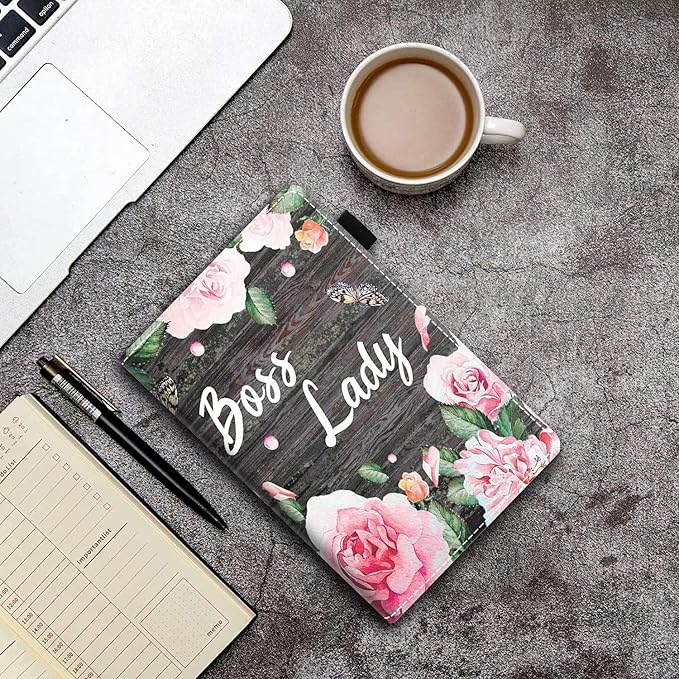 Case for Amazon Kindle Fire HD 10 &amp 10 Plus Tablet 10.1 (13th/11th Generation 2023/2021 Release) - PU Leather Folio Case with Smart Auto Wake/Sleep Floral Quote Boss Lady