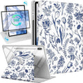 for Samsung Galaxy Tab S10 Fe Case - Tab S9 Fe/S9 Case with Pencil Holder Women Girls Cute Girly Pretty Floral Unique Aesthetic Design Teens Rotating Tablet Cases Cover