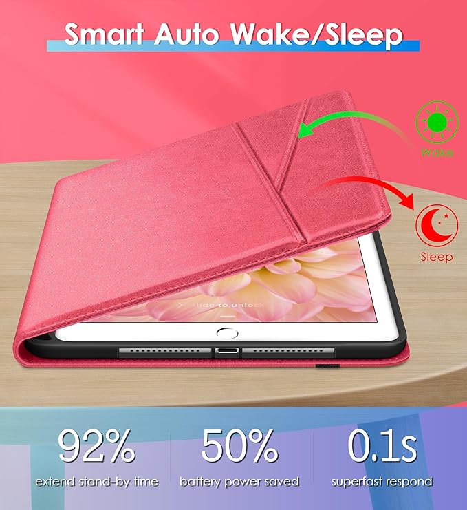 DTTO Rotating Case for iPad 6th / 5th Generation 9.7 Inch 2018/2017 iPad Air 2 / Air 1 Case 360 Degree Swiveling Premium Leather Folio Stand Cover with Pencil Holder-Auto Wake/Sleep Watermelon Red