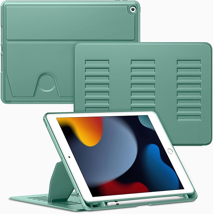 VIKESI Case for iPad 9th / 8th / 7th Generation 10.2 inch (2021/2020/2019 Released)Multiple Angles Magnetic Stand CoverShockproof BackPencil Holderand Auto Sleep/WakeForest Green