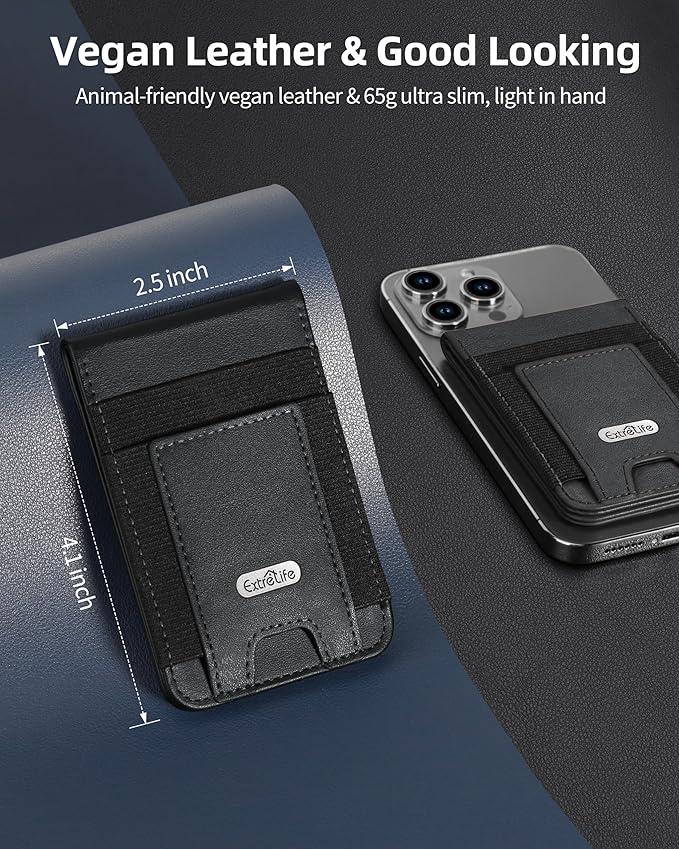For Magsafe Wallet Stand Strongest Magnetic Wallet for iPhone 17/16/15/14/13 Series for iPhone Walle t with Adjustable Stand ID Window 4 Card Slot Hold 10 Card VeganLeather RFID Blocking Black